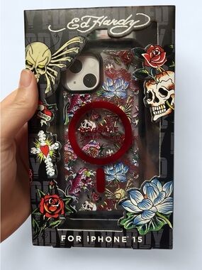 Ed Hardy iPhone 15 Case Tattoo Skull Rose Design - New in Box